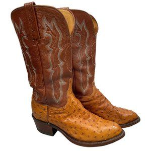 Lucchese 1883 Cowboy Boots Western Full Quill Ostrich Leather Brown Womens 6 C